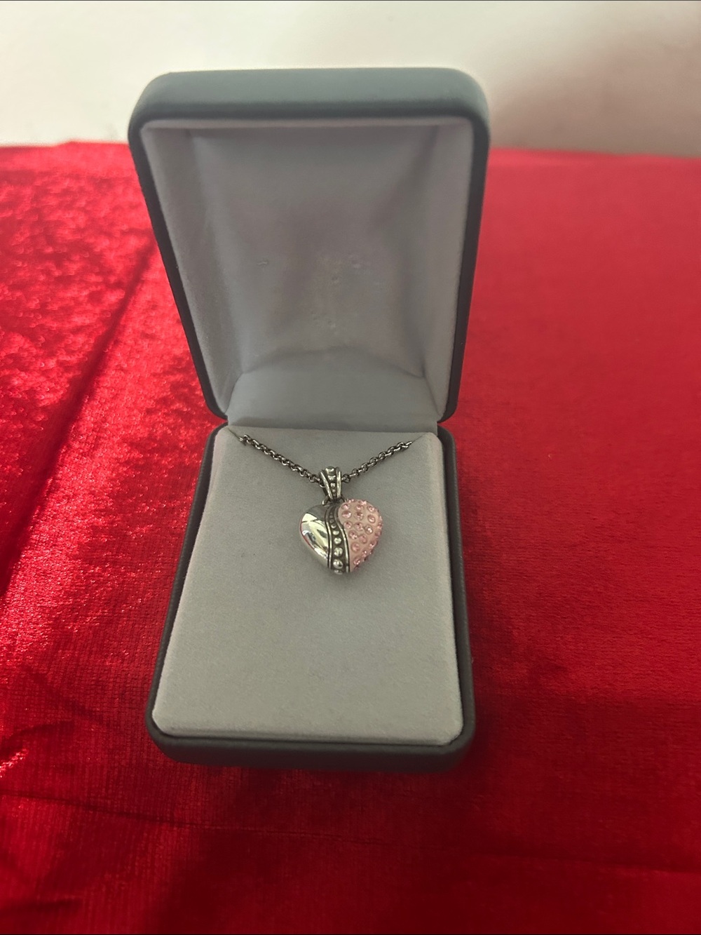 Brighton Silver Heart Pendant Necklace with Pink Crystal Accent